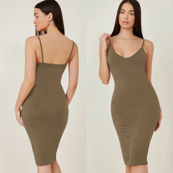 V neck cami strap midi dress heather gray - Picture 4 of 8